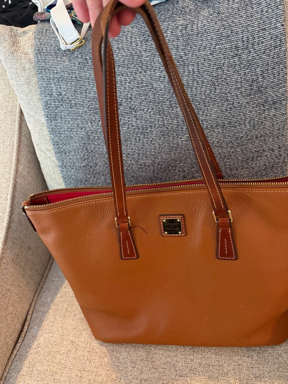 Dooney & Bourke Cognac Pebble Leather Tote with Dark Trim